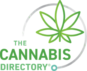 Green cannabis leaf icon with circular design and the words "The Cannabis Directory"
